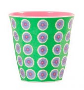 Melamine Cup Two Tone - Green circle flower print