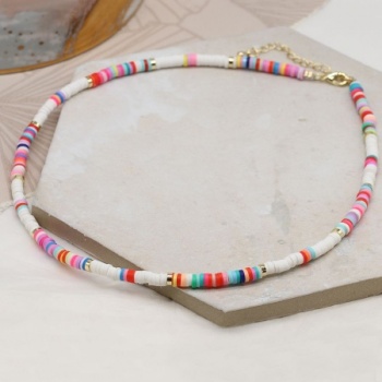 White Multi Mix Fimo Bead Necklace