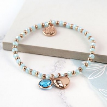 Aqua Crystal Heart  Charm Bracelet.