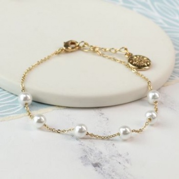 Gold plated bracelet glass pearl beads