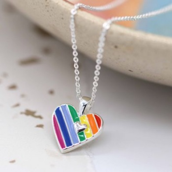 Rainbow Enamel and Silver plated Heart Necklace
