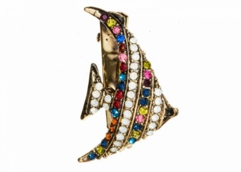 Rosie Fox rainbow crystal fish brooch