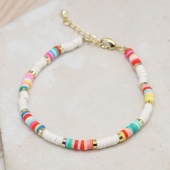 White,Pink and Multi Fimo Bead Bracelet