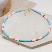 White And Aqua Mix Fimo Bead Necklace